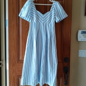 Blue and White Striped Dress With Pockets
